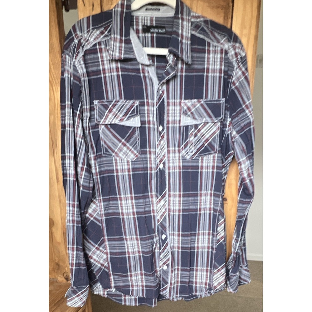 Men's Buckle Navy XL Long Sleeve Plaid Button Up Western Shirt Pockets
